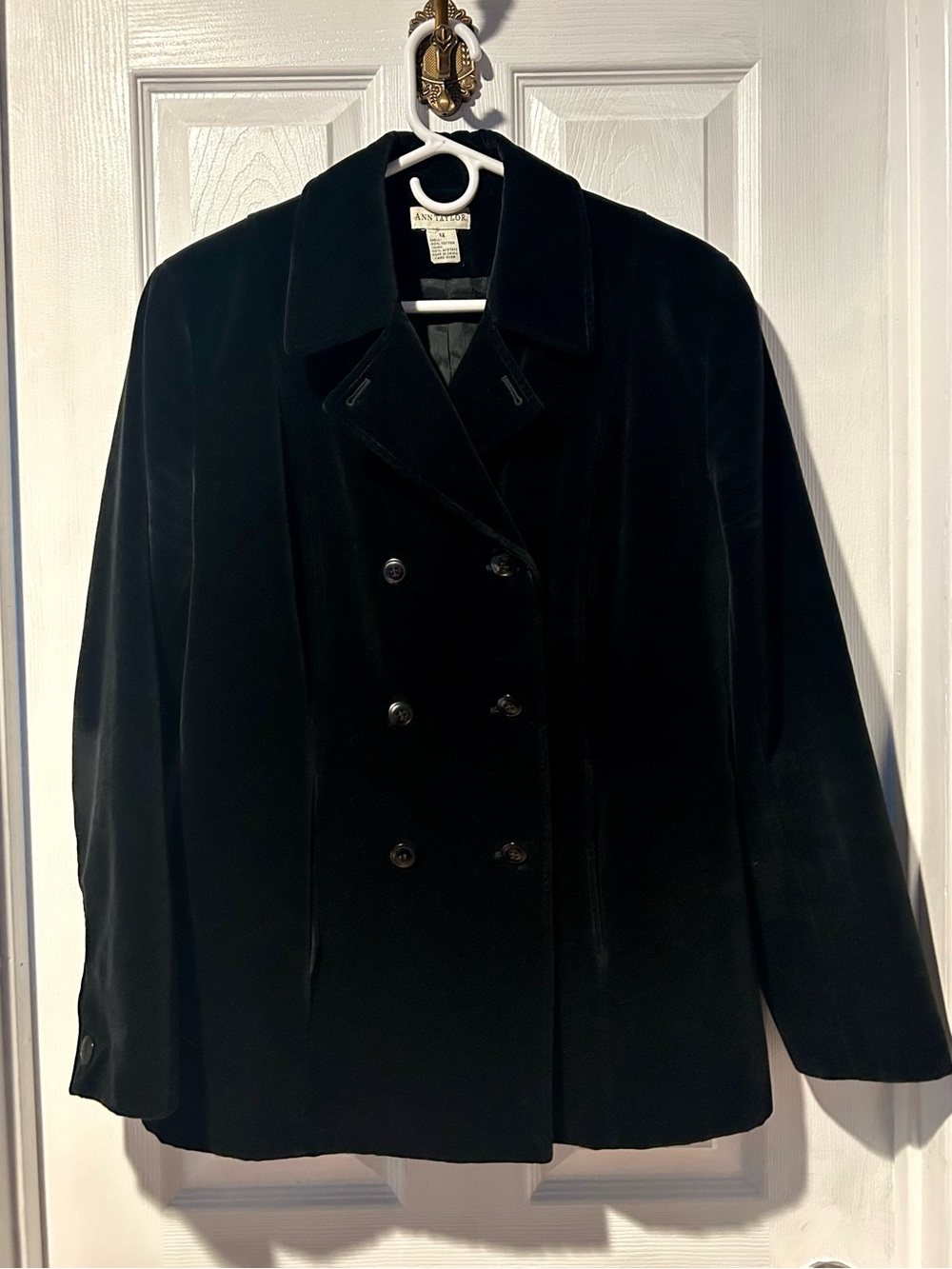 Vintage Ann Taylor Double Breasted Black Jacket 100% Cotton Womens Size 12